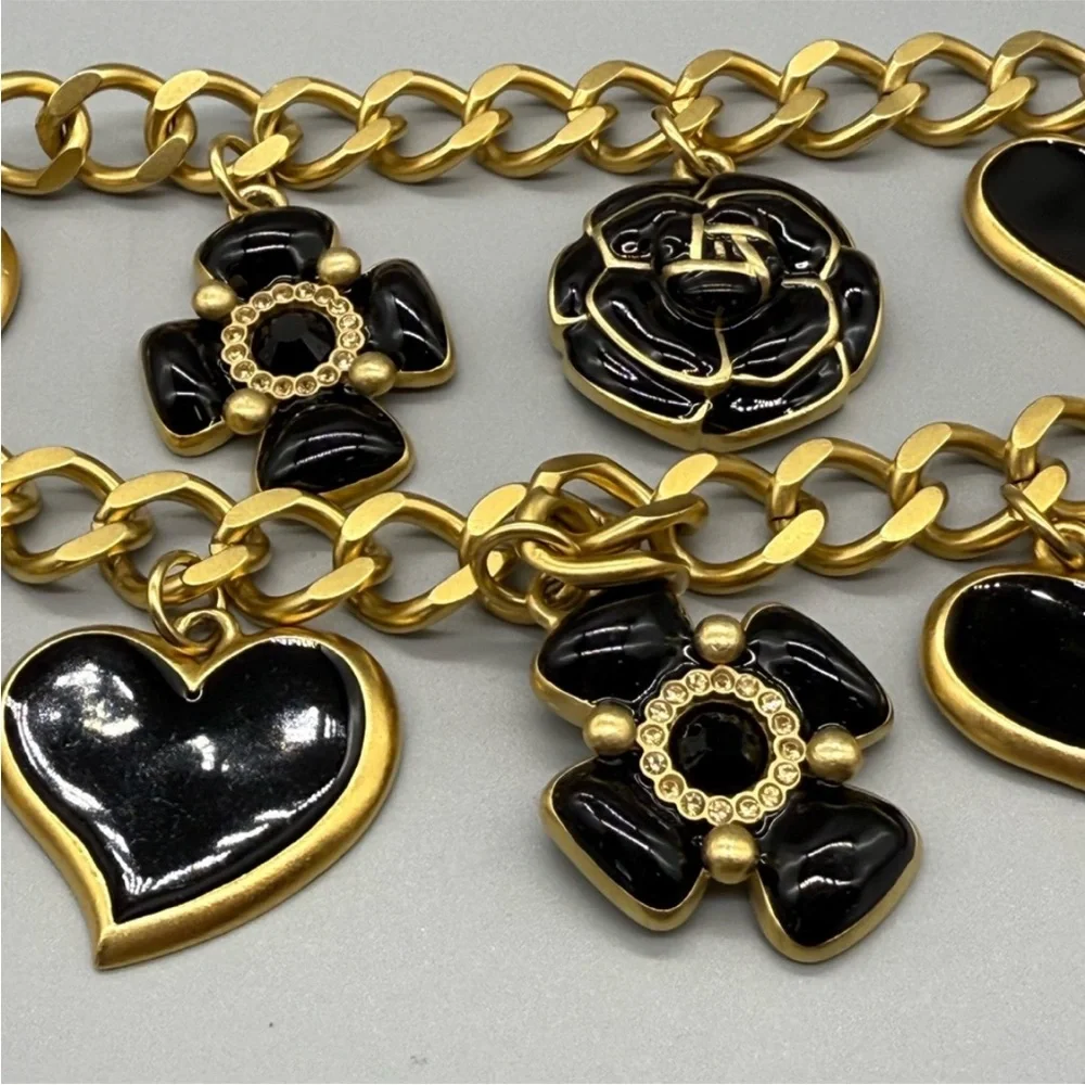 VINTAGE ST. JOHN 🖤Gold and Black Enamel Statement Belt/Necklace with Charms
